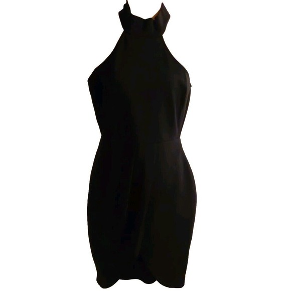 Discovery Black Bodycon Asymmetrical Hem Halter Dress Sz S - Picture 1 of 10